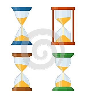Sandglass set icons isolated on white background. Time hourglass in flat style. Sandclock set