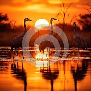 Sandhill Cranes at Sunset