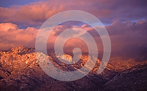 Sandia Peak in Clouds at Sunset