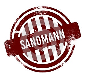 Sandmann - red round grunge button, stamp