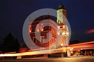 Town Hall at night in Sandomierz.