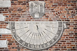 Sandomierz, town in Poland. Old town hall sundial.