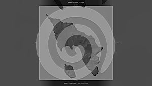 Sandoy Island, Faroe Islands, highlighted and labelled. Bilevel photo