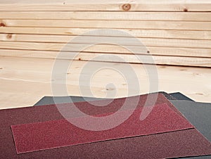 Sandpaper on wooden planks