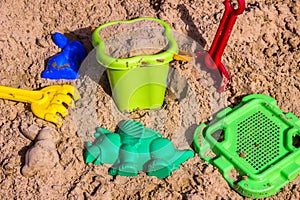 Sandpit for children with toys.