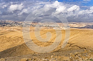 Sands and rocks in Judean desert on a sunny day, Israel