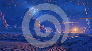 The sands shimmered under the moonlight reflecting the everchanging patterns of the night sky photo