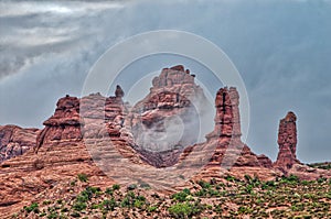 Sandstone Arches and Rock Spires of Arches National Park in Utah, United States