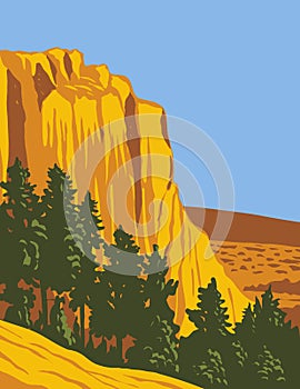 The Sandstone Bluff of El Morro National Monument in Cibola County New Mexico WPA Poster Art photo