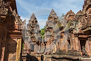 Sandstone carving at banteay srei,Siem Reap