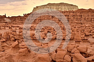 Sandstone carvings in a valley creating countless of natural unique rock statues in Goblin Valley