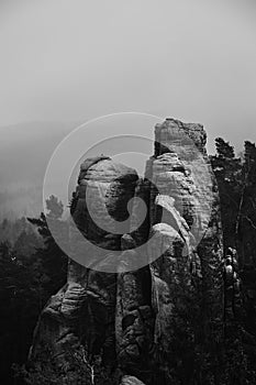 Sandstone Cliffs in Bohemian Paradise - The Prachov Rocks - Black and White