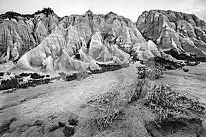 Sandstone cliffs forming strange shapes and textures