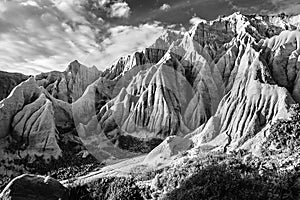 Sandstone cliffs forming strange shapes and textures