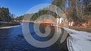 Sandstone cliffs by Salaca river in Latvia