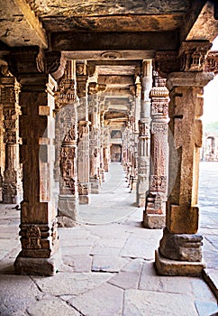 Sandstone columns at Qutab Minar, Delhi, India