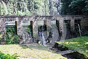 Sandstone Dam wall at the lake at Amselsee in Rathen in Saxon Switzerland