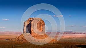 The sandstone formations of Merrick Butte in the desert landscape of Monument Valley