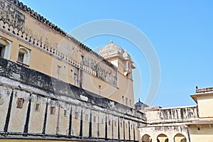 Sandstone Fortress Walls of Amer Fort or Amber Palace in Jaipur, Rajasthan