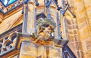 The sandstone gargoyle, St Vitus Cathedral, Prague Castle, Hradcany, Czech Republic