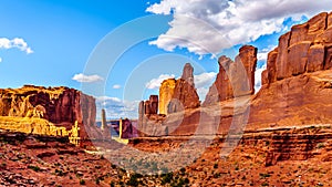 Sandstone Hoodoos, Pinnacles and Rock Fins at the Park Avenue valley in Arches National Park