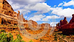 Sandstone Hoodoos, Pinnacles and Rock Fins at the Park Avenue valley in Arches National Park