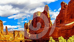 Sandstone Hoodoos, Pinnacles and Rock Fins at the Park Avenue valley in Arches National Park