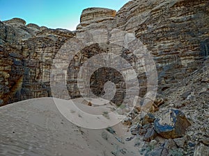 Sandstone mountain in Wadi Rum desert