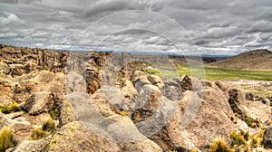 Sandstone rock formation at Imata in Salinas and Aguada Blanca National Reservation, Arequipa, Peru