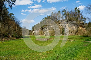 Sandstone rock formation in Plakanek Valley, Cesky raj, Czech Republic