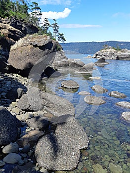 Sandstone rock formations along the shoreline