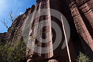 Sandstone rock formations eroded by water and wind in the Talampaya Canyon National Park, archaeological and paleontological site