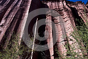 Sandstone rock formations eroded by water and wind in the Talampaya Canyon National Park, archaeological and paleontological site