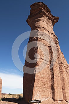 Sandstone rock formations eroded by water and wind in the Talampaya Canyon National Park, archaeological and paleontological site