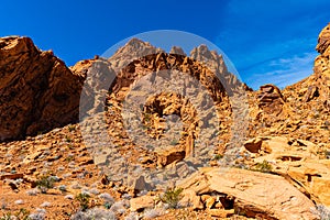 Sandstone Rock Formations With The Muddy Mountains, Valley of Fire State Park