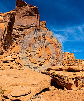 Sandstone Rock Formations With The Muddy Mountains, Valley of Fire State Park