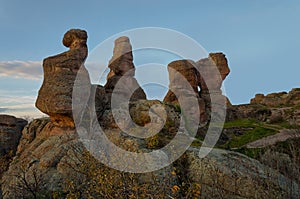 Sandstone rock formations at sunset