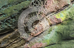 The sandstone rock layers in the Przadki Spinners nature reserve