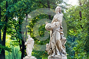 Sandstone statues in the Saxon Garden, Warsaw, Poland. Made before 1745 by anonymous Warsaw sculptor under the direction of Johann photo