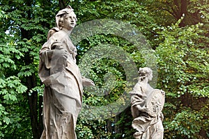 Sandstone statues in the Saxon Garden, Warsaw, Poland. Made before 1745 by anonymous Warsaw sculptor under the direction of Johann photo