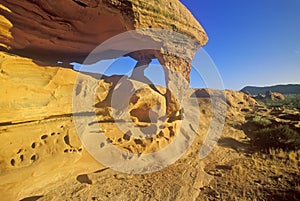 A sandstone table in Valley of Fire State Park at sunrise, NV