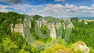 Sandstone towers in Hruboskalsko Rock Town, Bohemian Paradise nature reserve, Czech republic