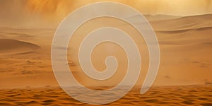 Sandstorm in desert. wind and orange sand clouds. Dunes landscape. Generative AI