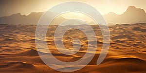 Sandstorm in desert. wind and orange sand clouds. Dunes landscape. Generative AI