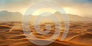 Sandstorm in desert. wind and orange sand clouds. Dunes landscape. Generative AI