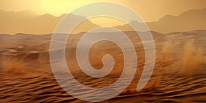 Sandstorm in desert. wind and orange sand clouds. Dunes landscape. Generative AI