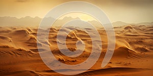 Sandstorm in desert. wind and orange sand clouds. Dunes landscape. Generative AI