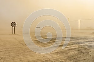 Sandstorm near Swakopmund in Namibia in Africa.