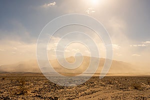 Sandstorm Over Mesquite Flats In Death Valley
