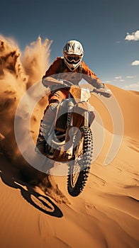 Sandstorm stunts Extreme motocross rider showcases daring jumps in desert